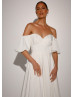 Off Shoulder Ivory Satin Minimalist Wedding Dress